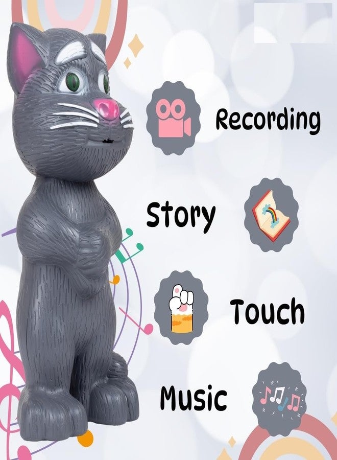 BRAVIADECOR Bravia Interactive Talking Tom Cat Toy for Kids, Voice Repeat, Story & Music Features, Grey Colour, 3+ Years Model- 37 - Image 5
